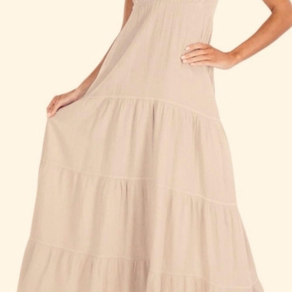 Seaspice Peruvian Cotton Tiered Western Maxi Dress L Sandstone Beige - Picture 8 of 12